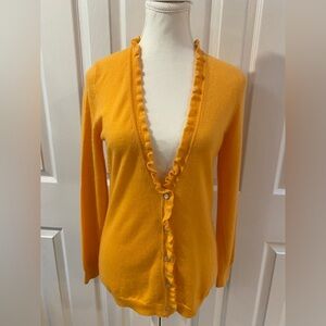 Banana Republic Tangerine Color V Neck Ruffle Cashmere Cardigan Size M